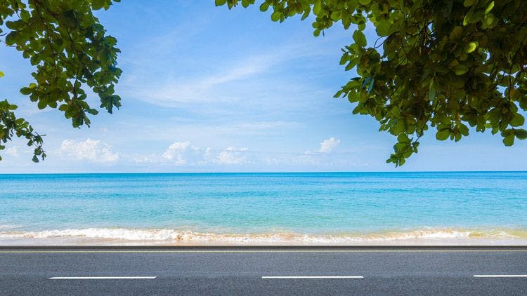 An oceanside road in the Caribbean