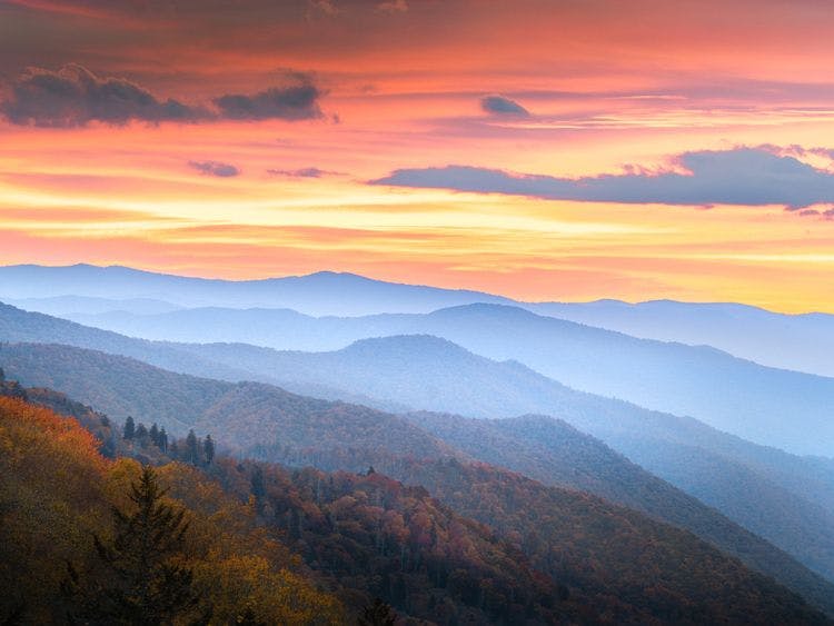 Fall sunset in the Great Smoky Mountains