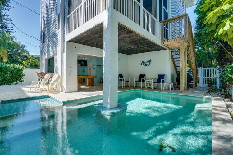 Anna Maria Island rentals with a pool - Bradenton Beach 23 wood-clad home with balcony and private pool