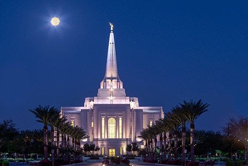 A full moon over the Church of the Latter Day Saints in Gilbert