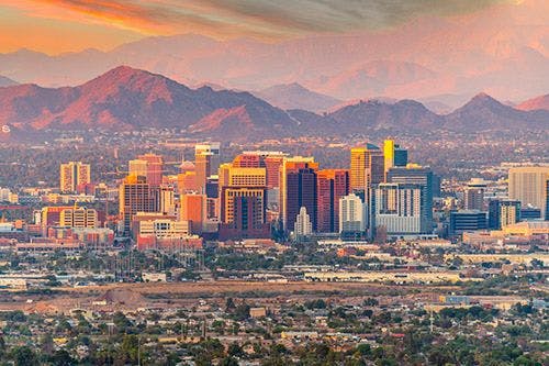 The skyline of Phoenix with mountains behind