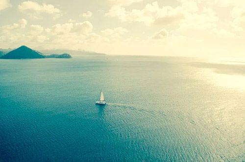 A small sailboat in the Caribbean Sea