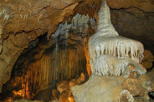 Stalagmites and stalactites in Florida underground caverns