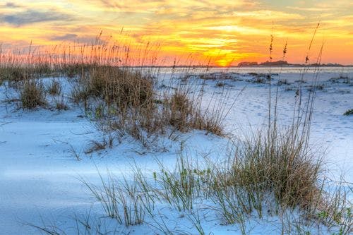 White sand beach in Florida at sunset