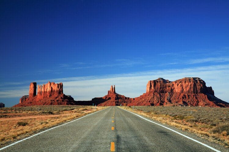 An Arizona road carves its way through the landscape