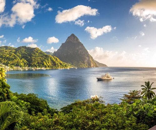 View of the Saint Lucia coastline with piton