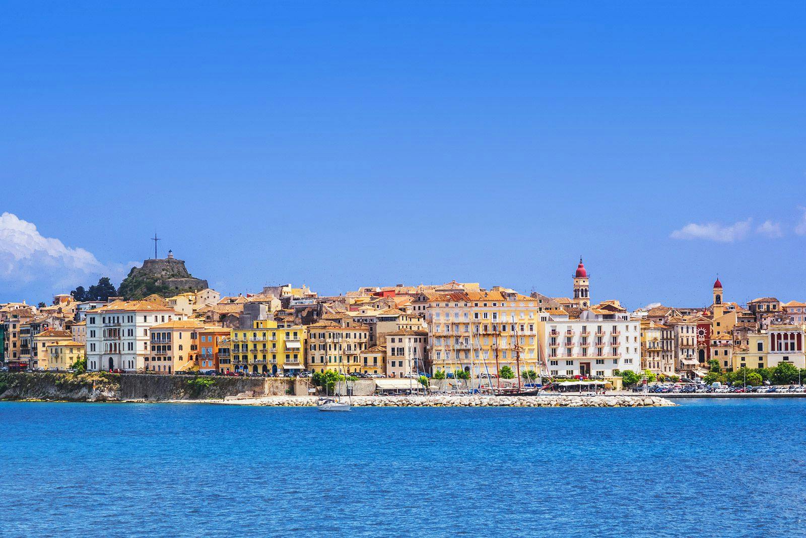A view of Corfu Old Town from the sea