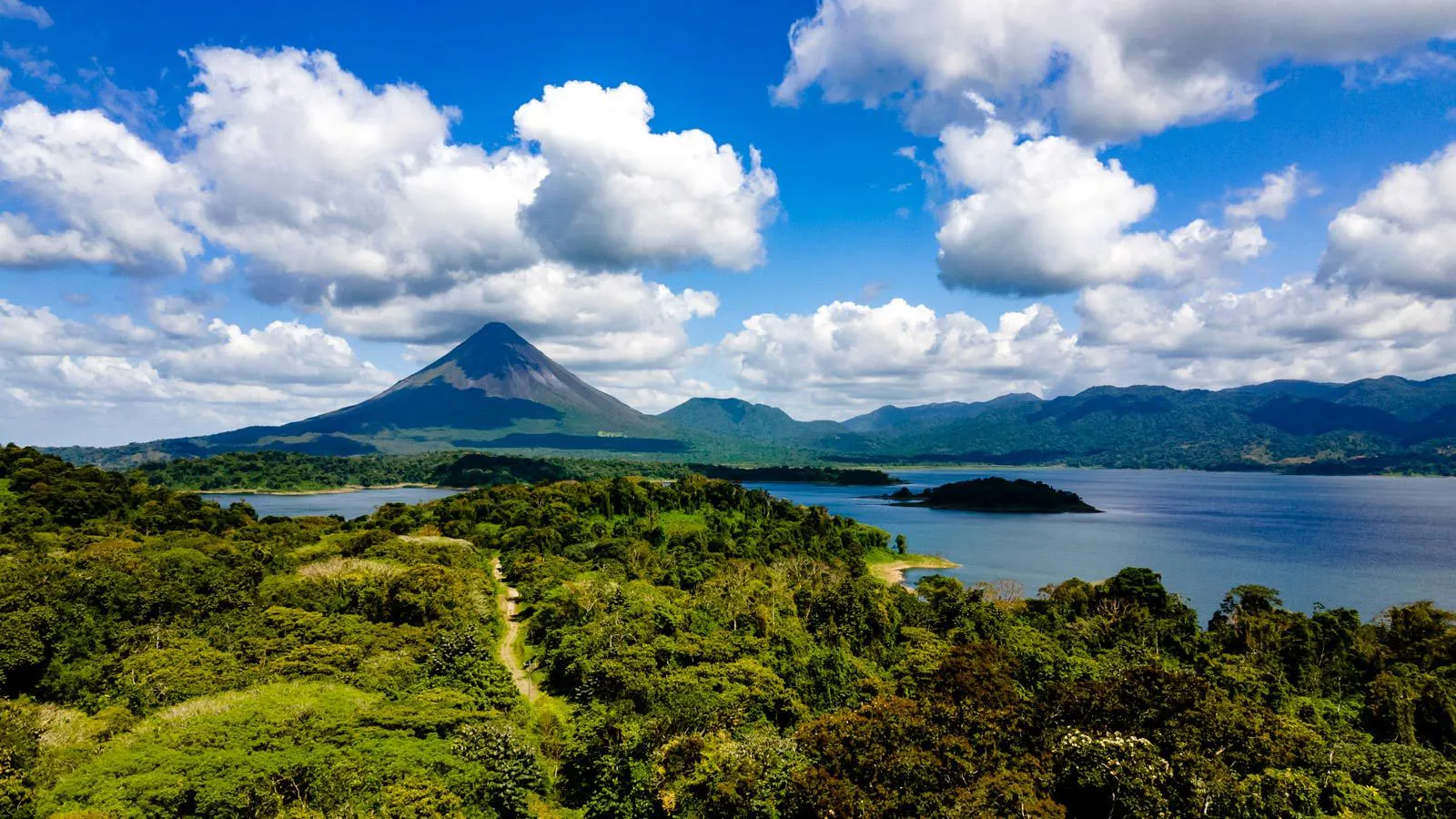 The Costa Rican landscape with Arenal volcano and rainforest