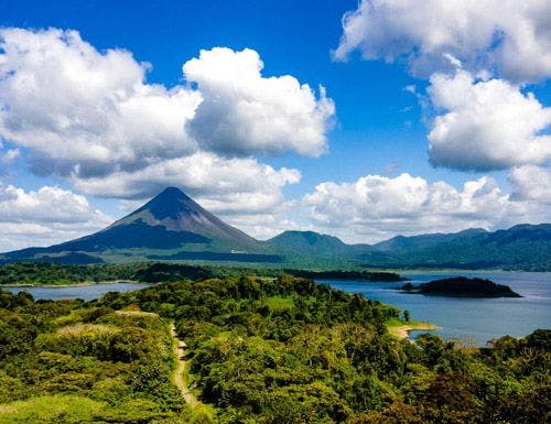 Costa Rica landscape with rainforest and Arenal volcano