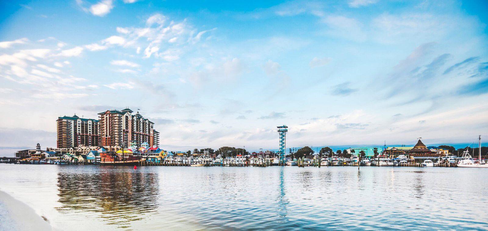 Destin Florida skyline with high rises by the water