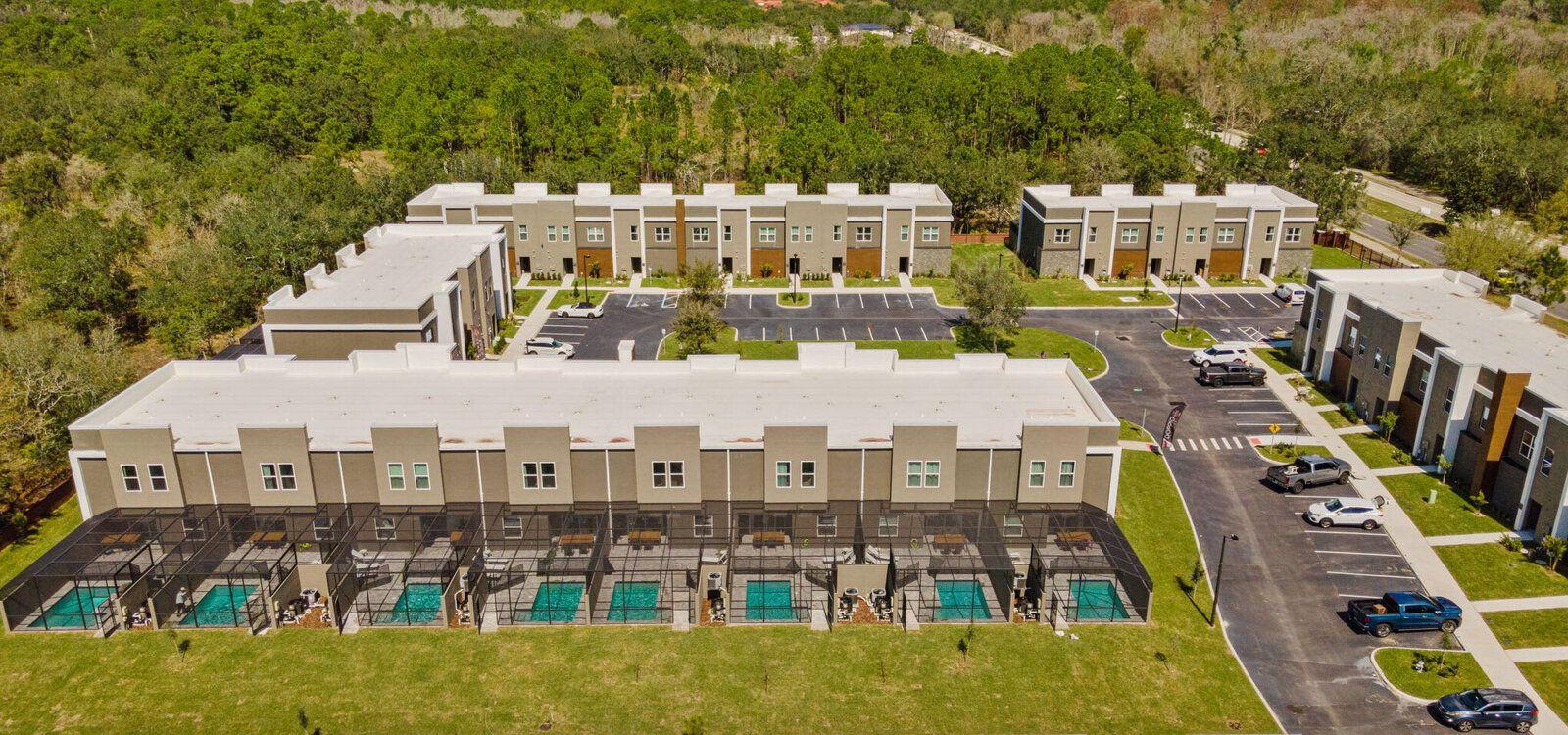 Doppio Westside Townhomes, resort aerial, Top Villas