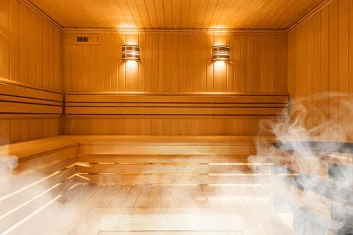 Sauna room with steam