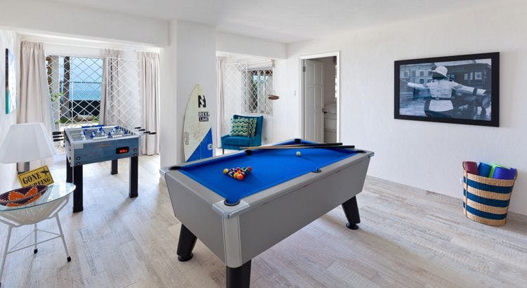 Emily House villa in Christ Church with game room with pool table and foosball