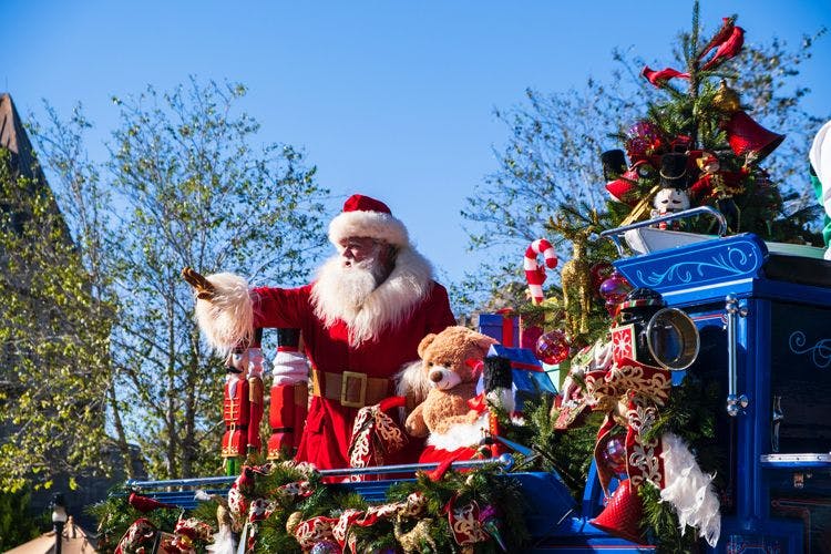 Father Christmas on a float in a Disney World parade