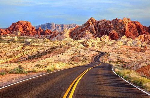 A road through the red rocks of Utah