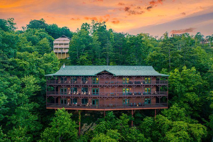 Gatlinburg cabins, view of Gatlinburg 36 cabin at sunset