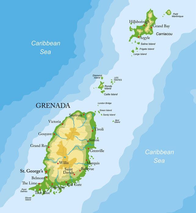 A map of the Caribbean Island of Grenada