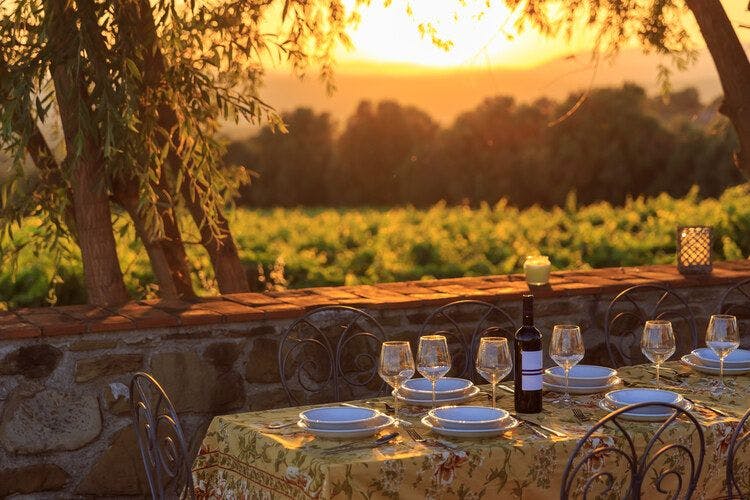 Sunset over a Tuscan dinner party 