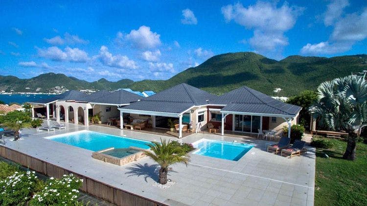 Happy Bay Saint Martin villas with incredible views Dreamin Blue villa with mountain and sea views