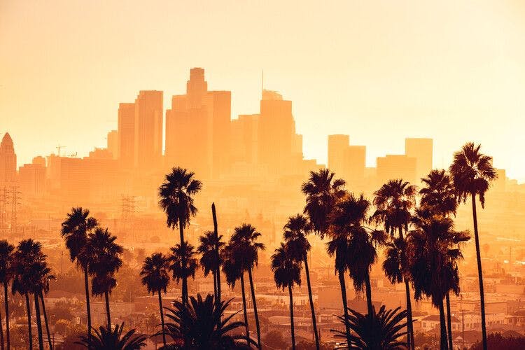 The iconic LA skyline at dusk