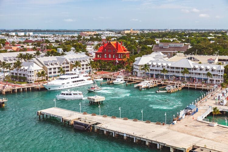 Aerial view of the laidback coastal city of Key West