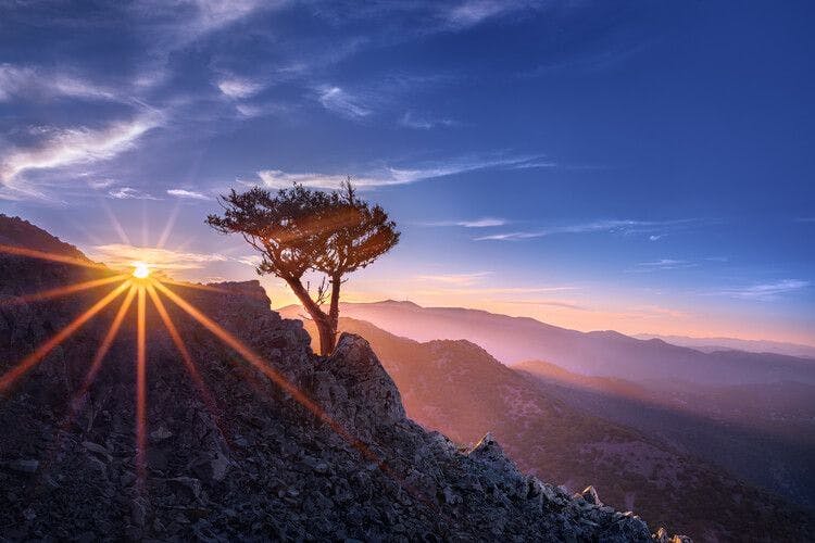 A sunrise over the Troodos Mountains in Cyprus