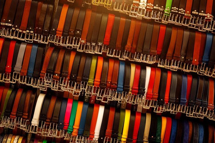 A Tuscan shop displaying artisan leather belts
