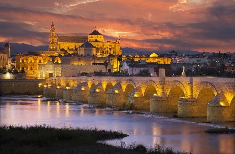 Cordoba, with a long stone bridge and castle in the town center