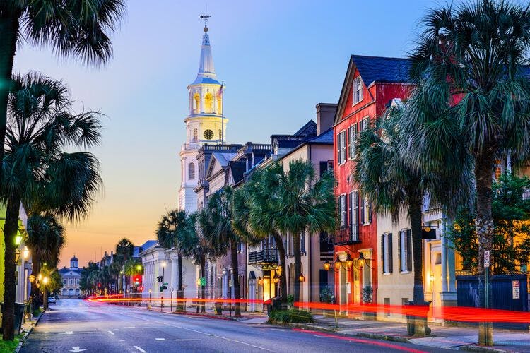 A vibrant street scene in Charleston