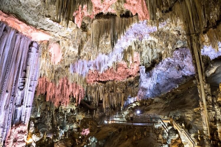 Stalactites and stalagmites in Nerja Caves, Andalusia