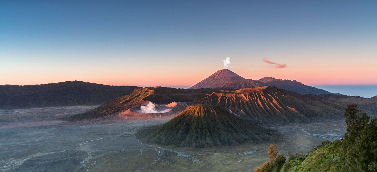 Volcanic landscape in Indonesia at sunset