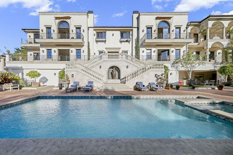 Los Angeles 192 grand mansion rental with palatial steps and private pool