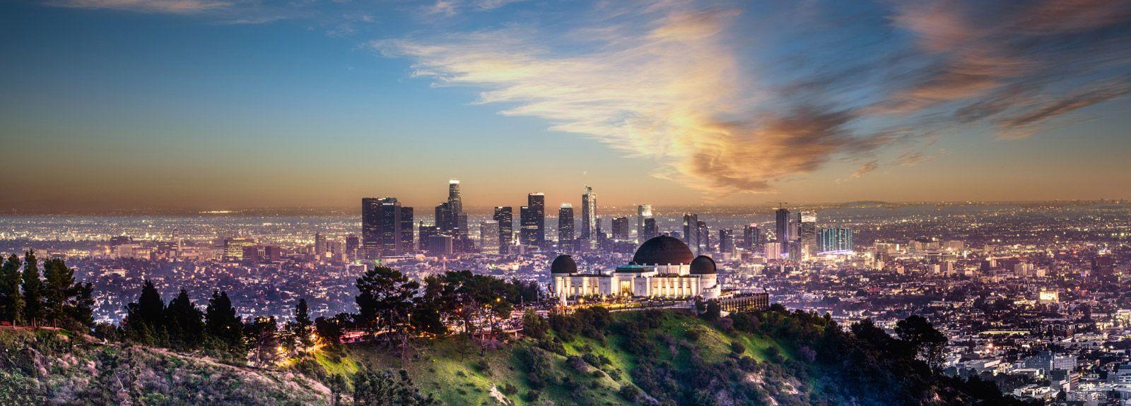 Los Angeles skyline with Griffith Observatory in the foreground