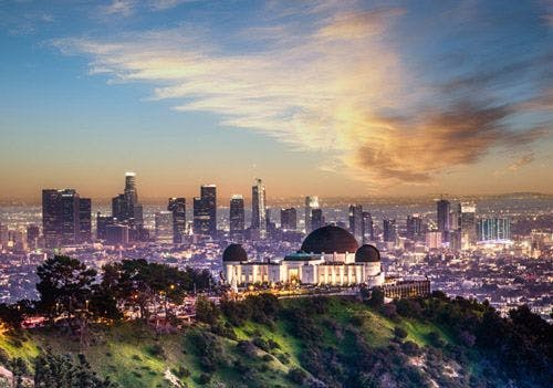 Los Angeles Griffith Observatory and skyline at dusk