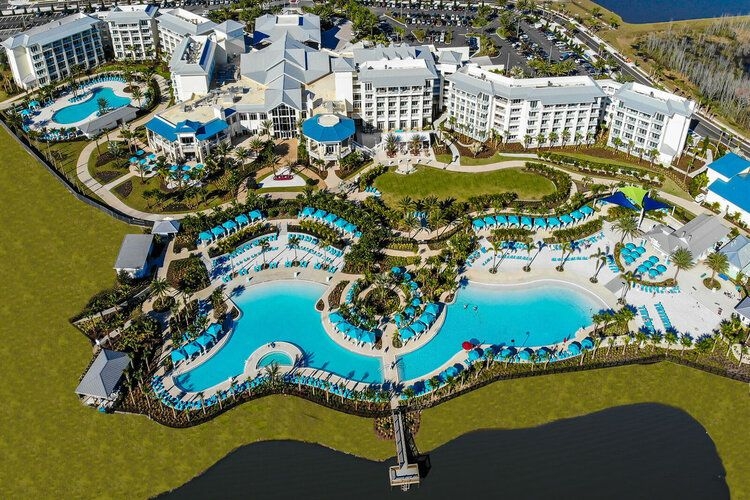 Margaritaville Orlando restaurants, aerial resort view, Top Villas