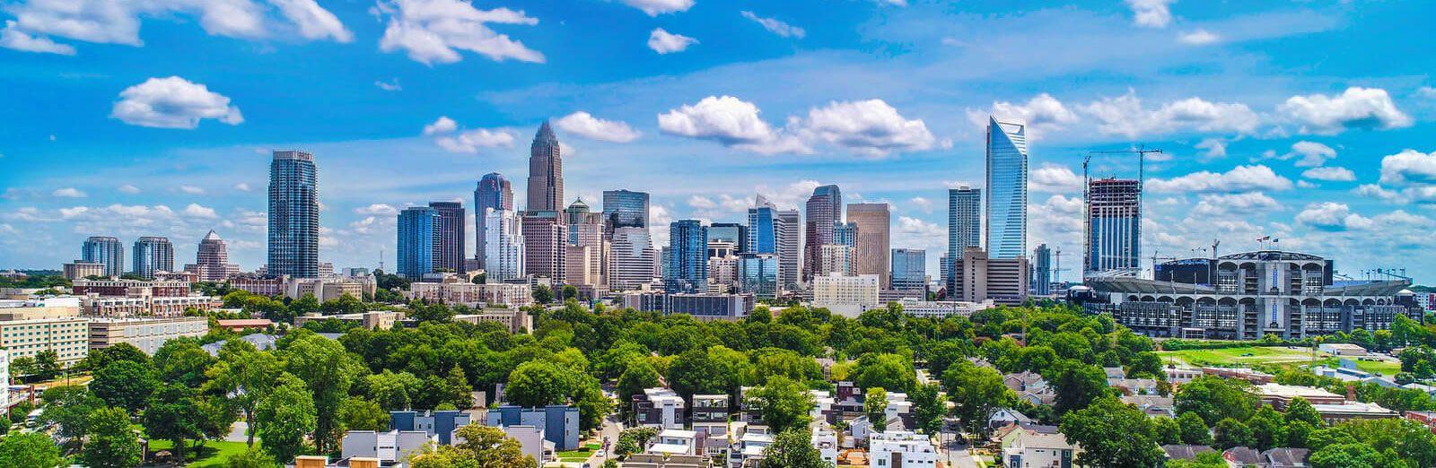 Charlotte city skyline on a sunny day in North Carolina