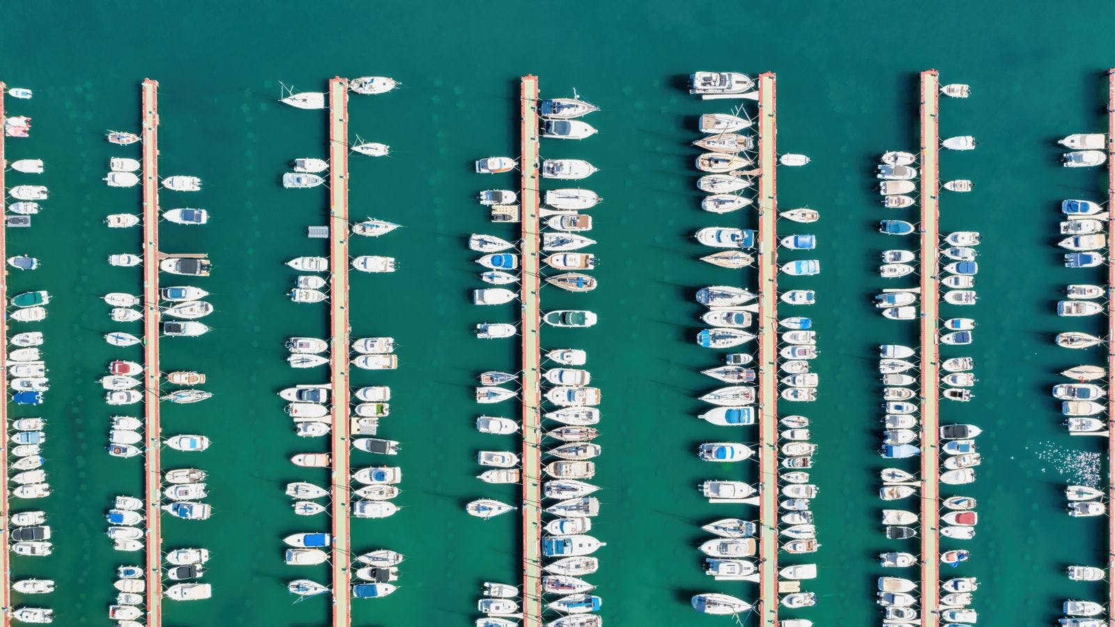Aerial view of yachts moored in a marina