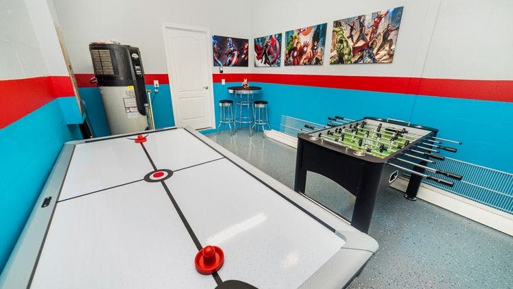 Paradise Palms 18 game room with air hockey and foosball