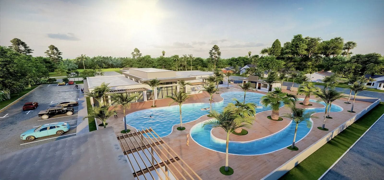 CGI of Paradiso Grande lazy river and resort pool