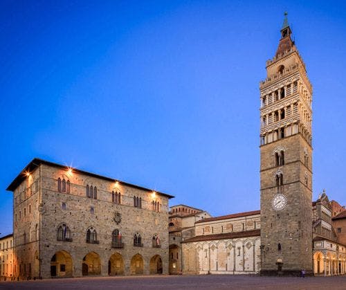 Pistoia central square with tower and town hall