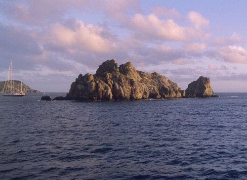 Rocky island in the sea in the Caribbean