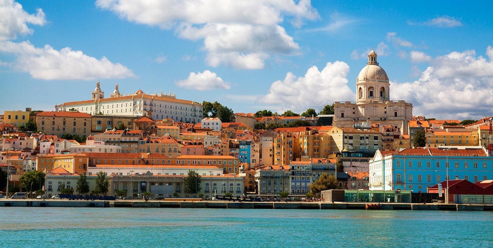 The skyline of Lisbon along the riverfront in Portugal