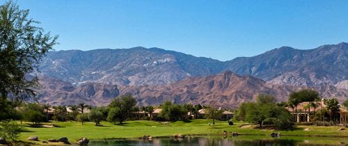 Rancho Mirage landscape with golf course and mountains