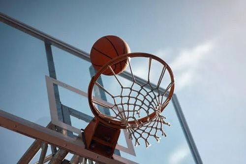 Basketball going into a hoop