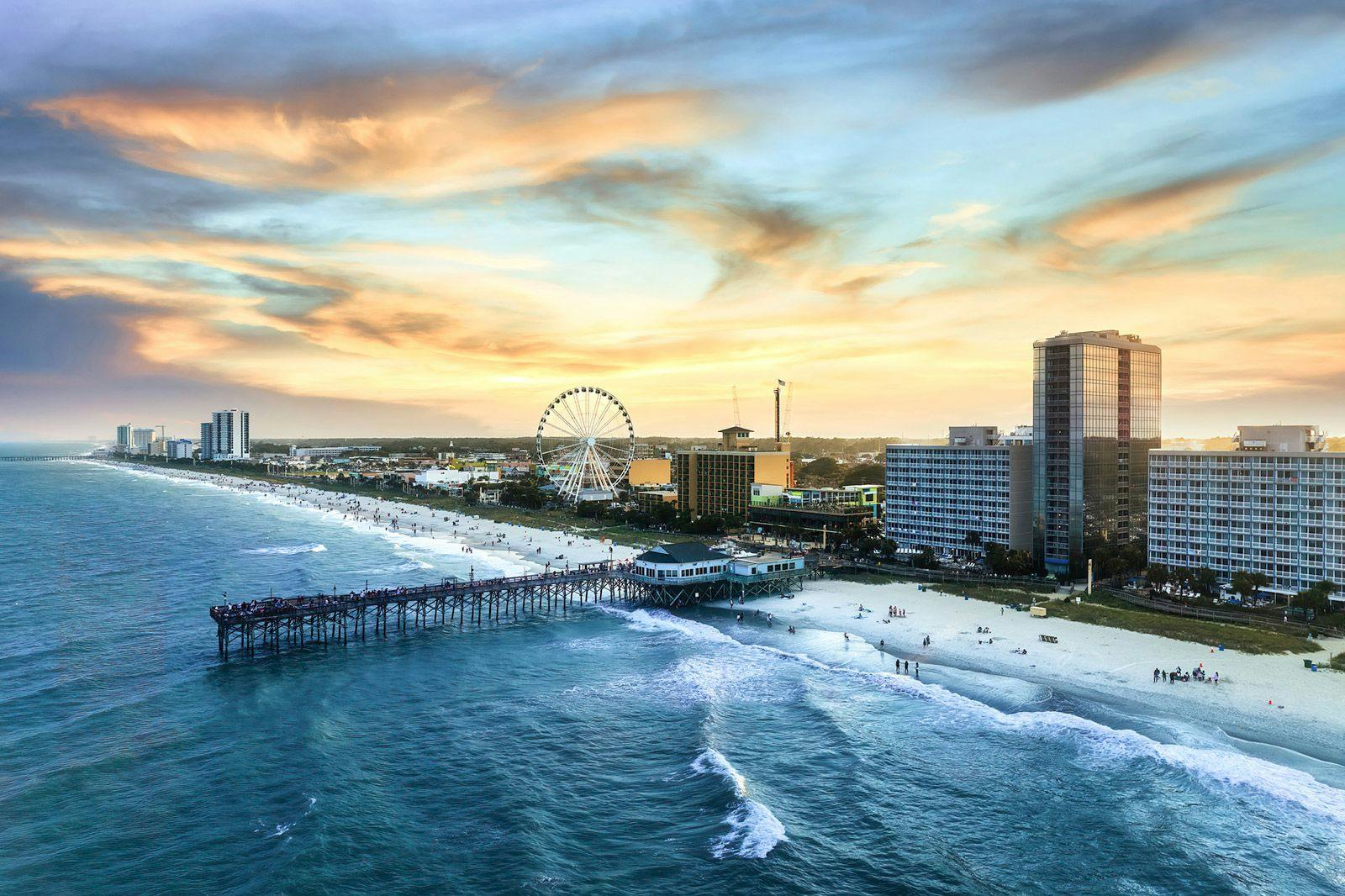 Myrtle Beach seafront and boardwalk in South Carolina 
