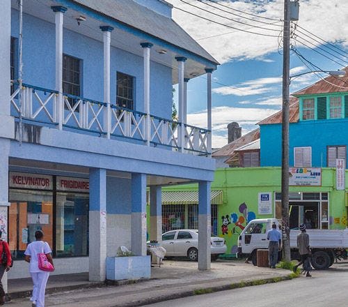Colorful buildings on the the main street of Speightstown