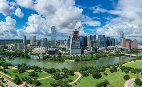 Austin, Texas city skyline with river