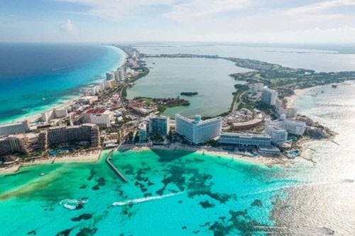 Cancun hotel strip from above