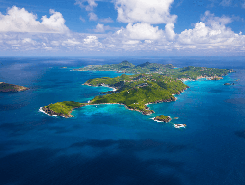 View from the air of St Barts in the Caribbean