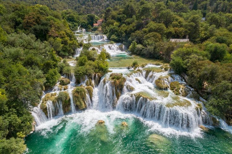 Aerial view of Krka waterfalls in Croatia